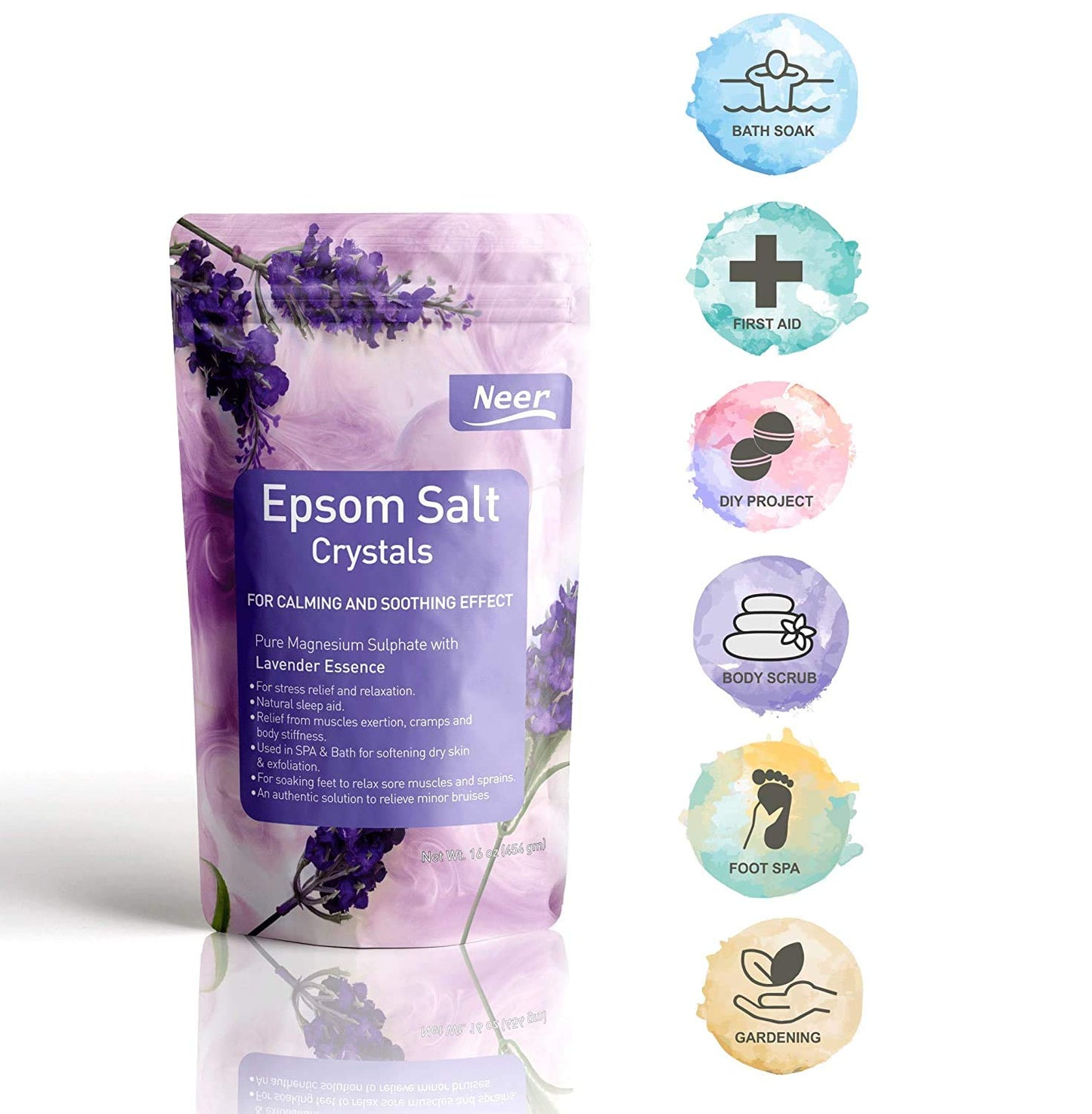 NEERCHEM Lavender Epsom Salt 454g Relaxation & Muscle Recovery Bath