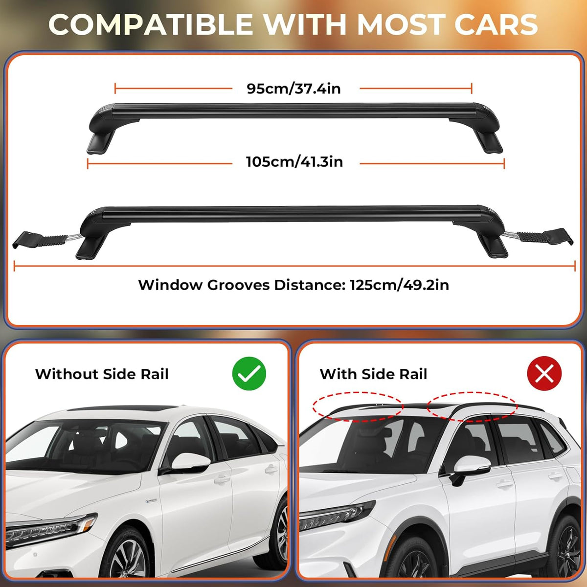 GEARZAAR 2pcs 105CM Lockable Car Roof Bars Universal Fit for Cars Without Rails