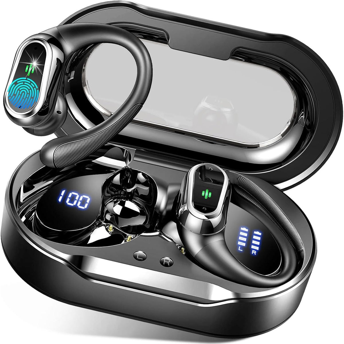 Earbuds Wireless Sport 50H Playtime Bluetooth 5.4 Headphones Mic Earhooks Black