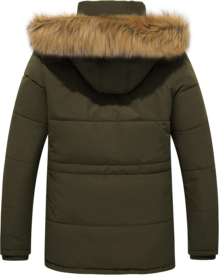 Mens Fleece Jacket Windbreaker Parka Removable Hood Army Green S WenVen