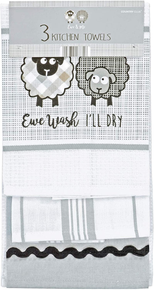 3PK Embroidered Kitchen Towels Ewe & Me