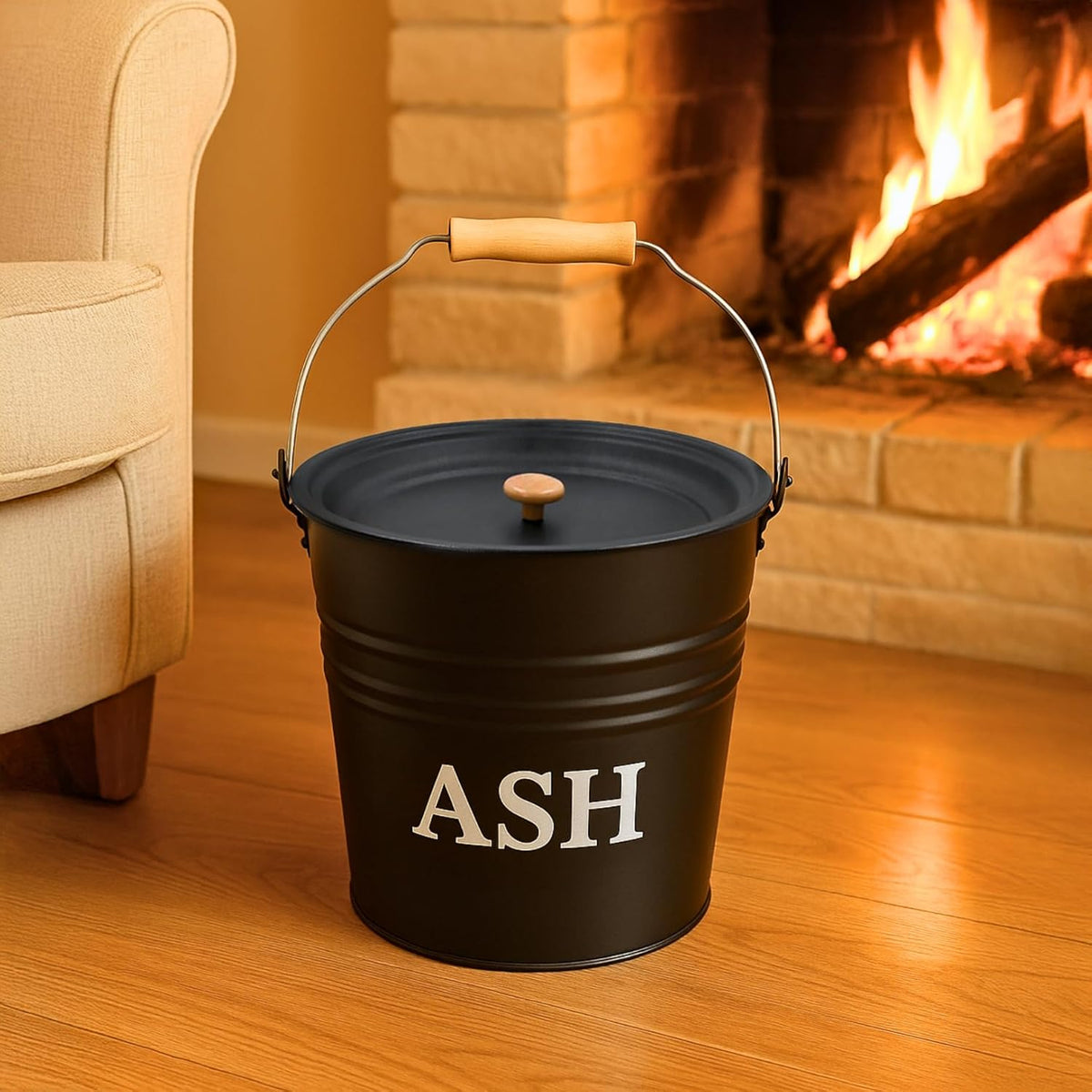 12L Fireside Metal Ash Bucket With Lid