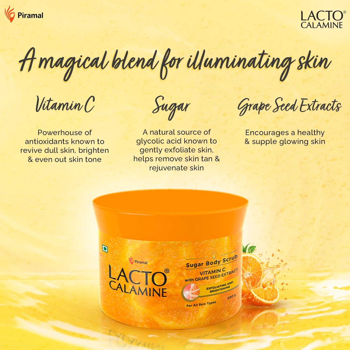Lacto Calamine Vitamin C Body Scrub 200g Exfoliator for Glowing Skin