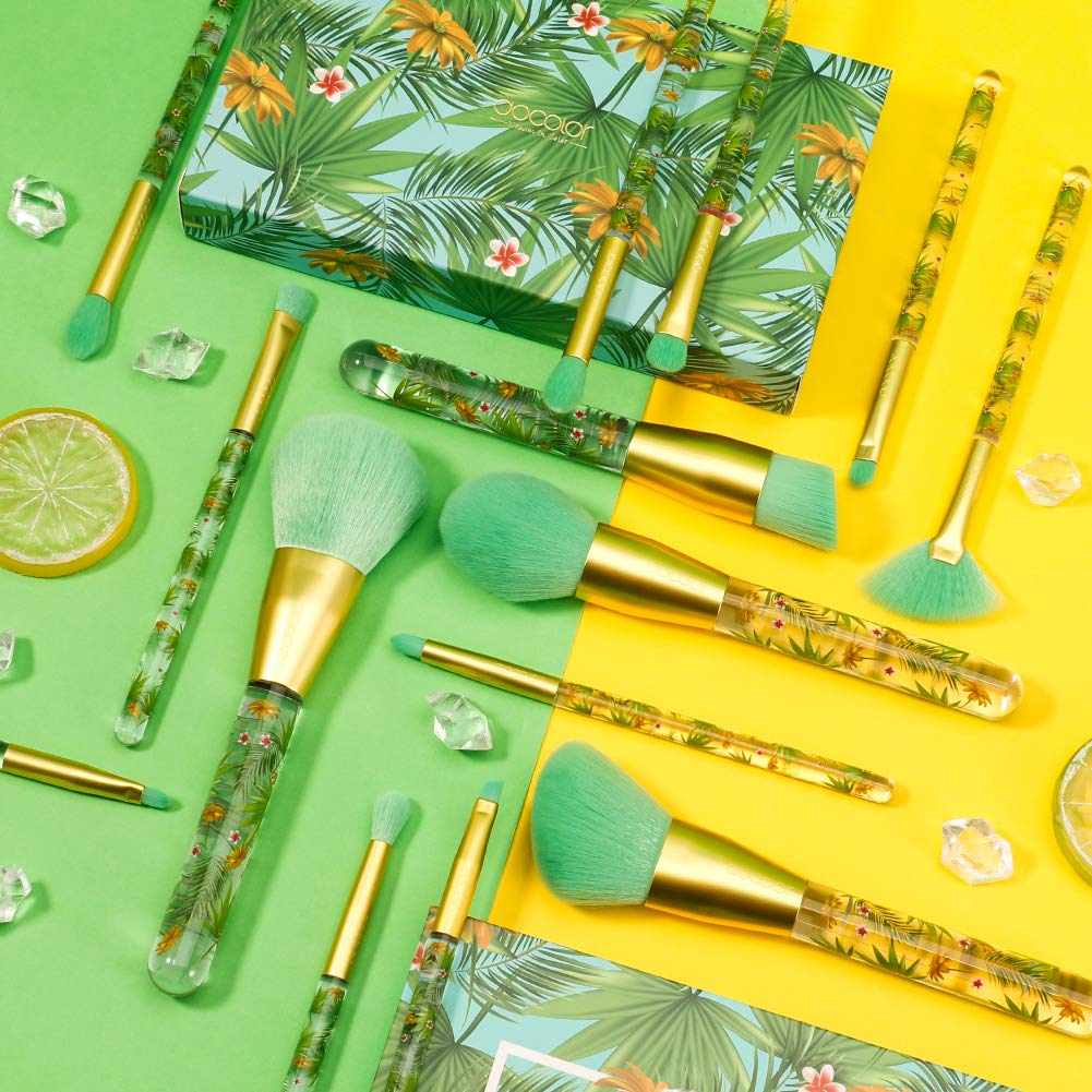 Docolor 14-Piece Tropical Makeup Brush Set - Professional Synthetic Brushes