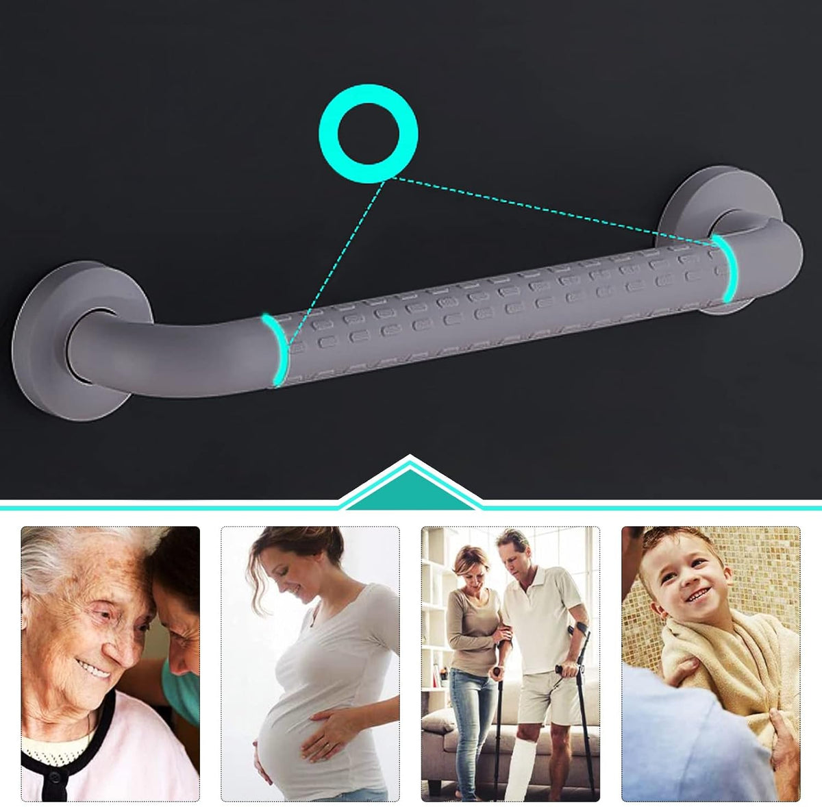 Non-Skid Bathroom Grab Rail Safety Support for Elderly, Disabled & Senior