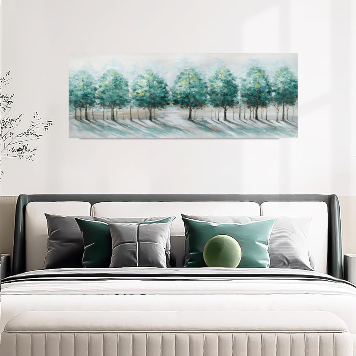 Large Framed Canvas Wall Art 120x50cm Green Trees Landscape Painting FajerminArt