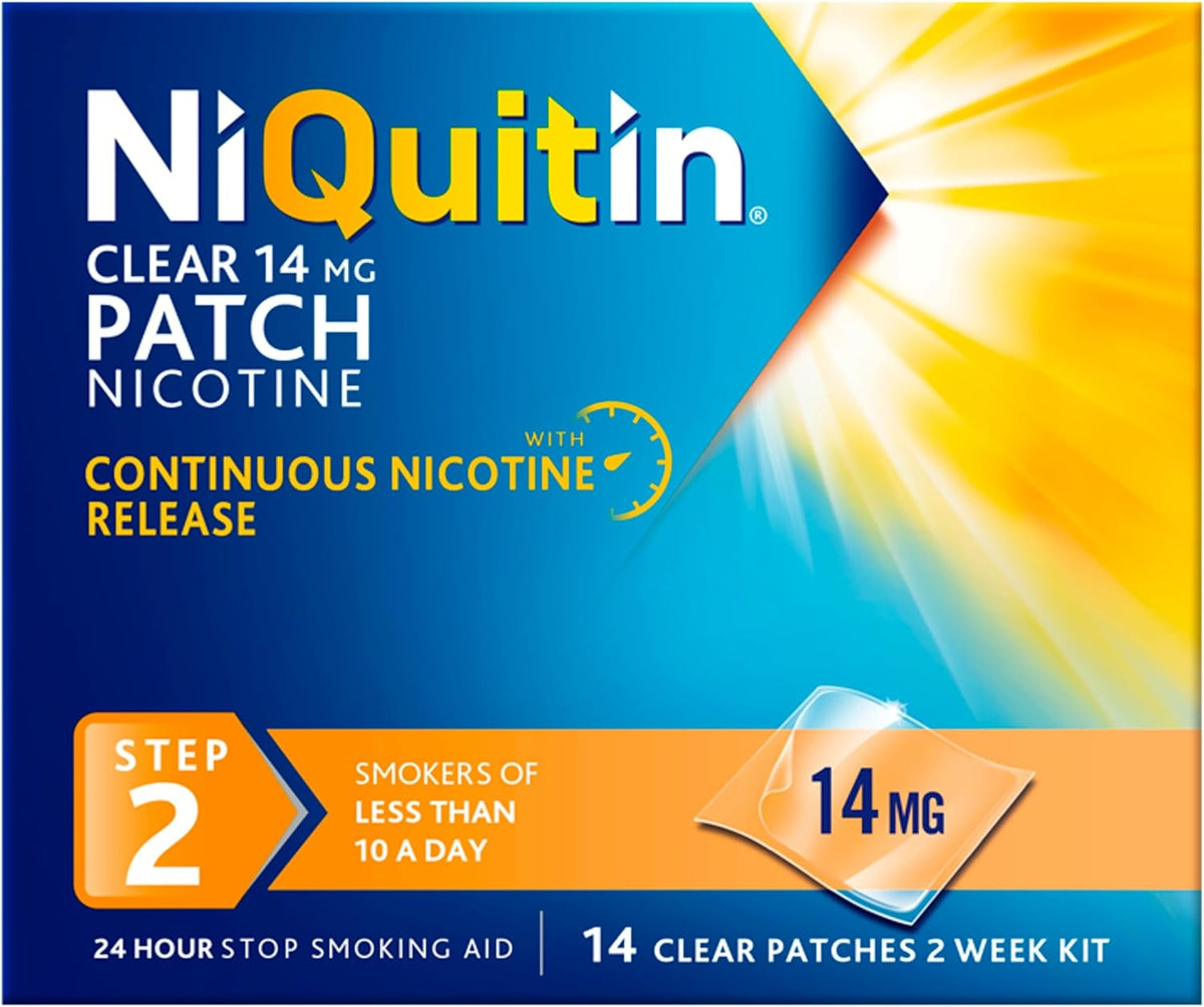 NiQuitin Clear Patch Step 2 14mg, 14 Patches, Expiry date 06/28, ID REQUIRED, New but dented box