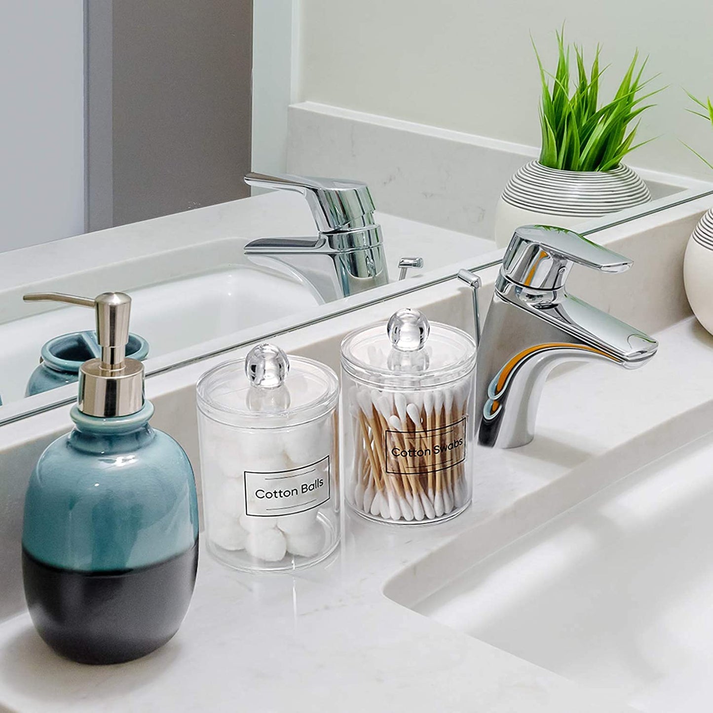 Zollyss 4-Pack Clear Plastic Bathroom Organizer Jars 15oz