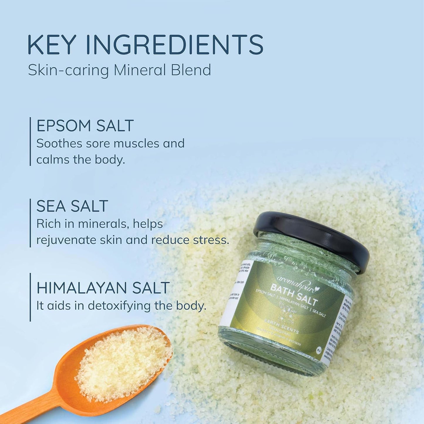 Aromahpure Natural Bath Salt Set with Essential Oils, 6 Scents, 35g Each