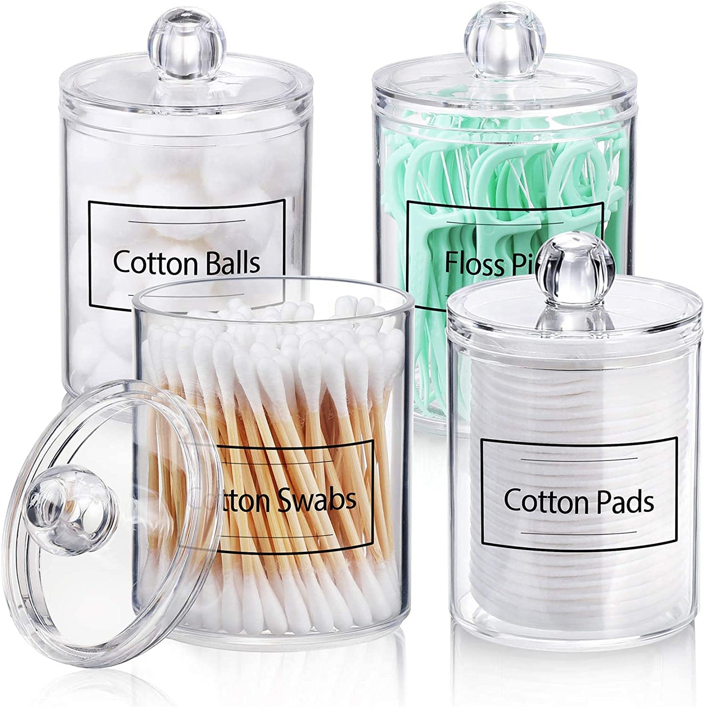 Zollyss 4-Pack Clear Plastic Bathroom Organizer Jars 15oz