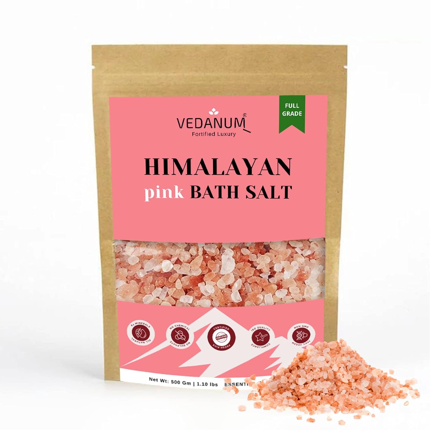 Vedanum Rose Geranium Bath Salt 200g for Relaxation & Skin Care