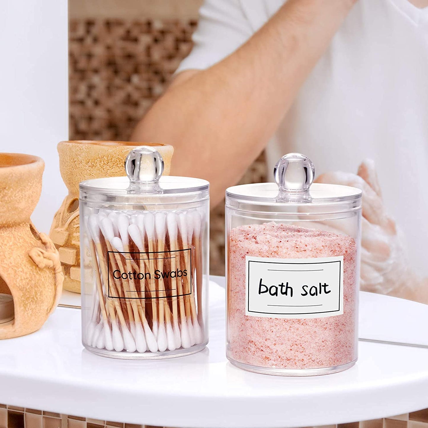 Zollyss 4-Pack Clear Plastic Bathroom Organizer Jars 15oz
