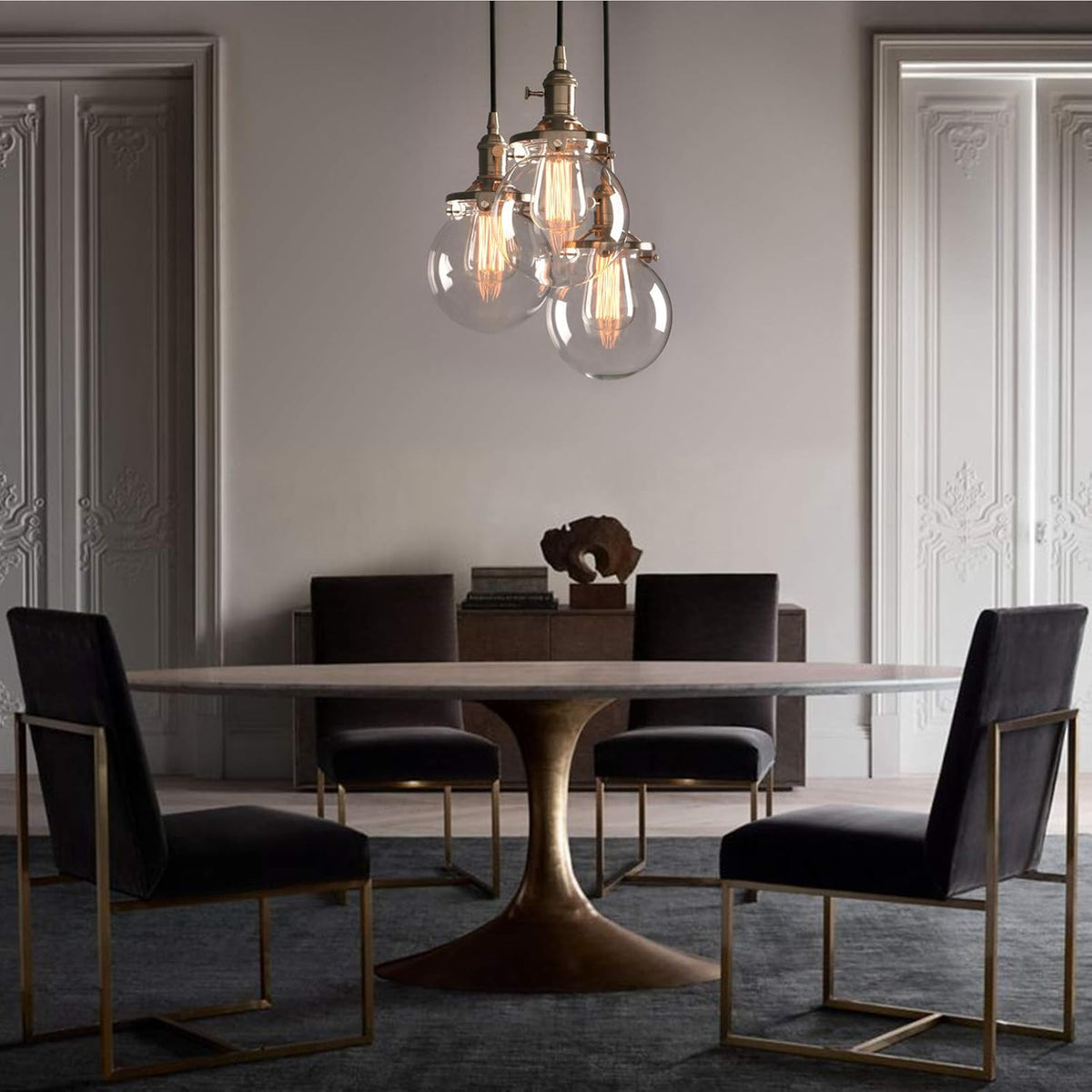 3 Light Pendant Chandelier Vintage Industrial Globe Glass E27 Phansthy