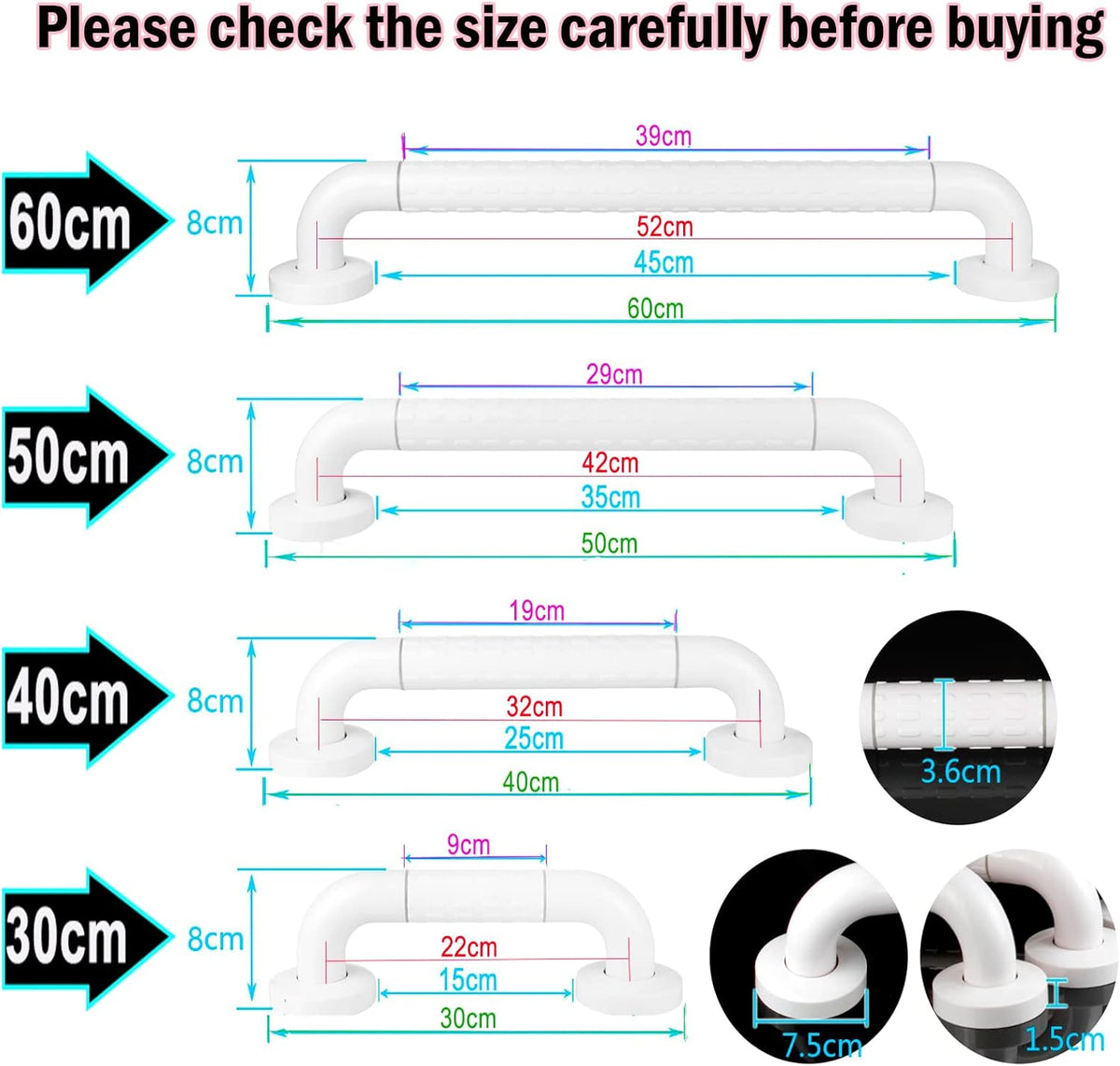 Non-Skid Bathroom Grab Rail Safety Support for Elderly, Disabled & Senior