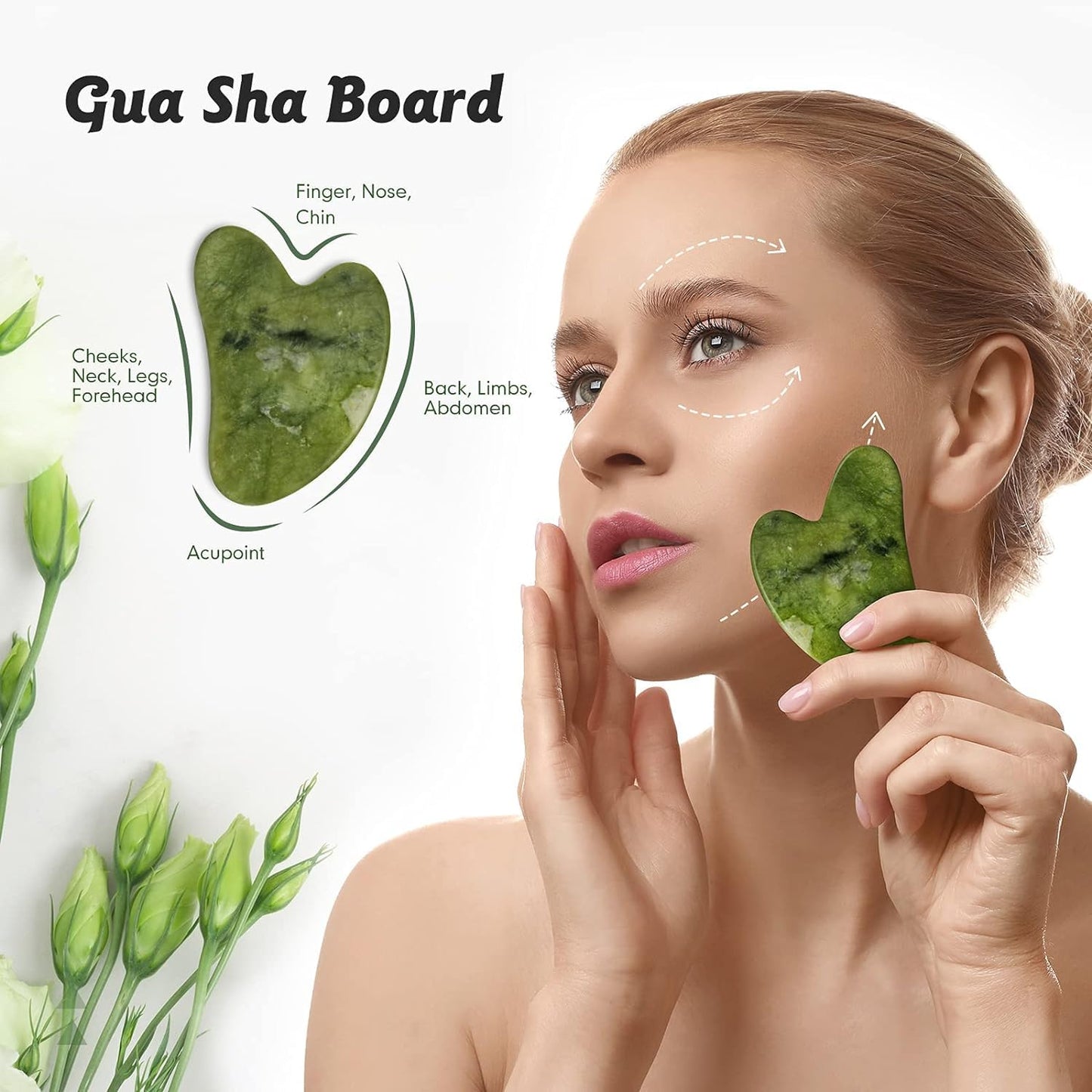Jade Roller & Gua Sha Set for Anti-Aging Facial Massage