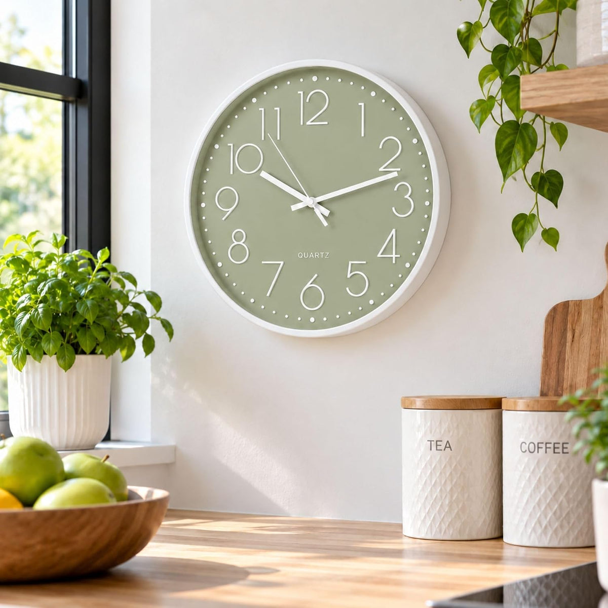 30cm Kitchen Wall Clock in Sage Green