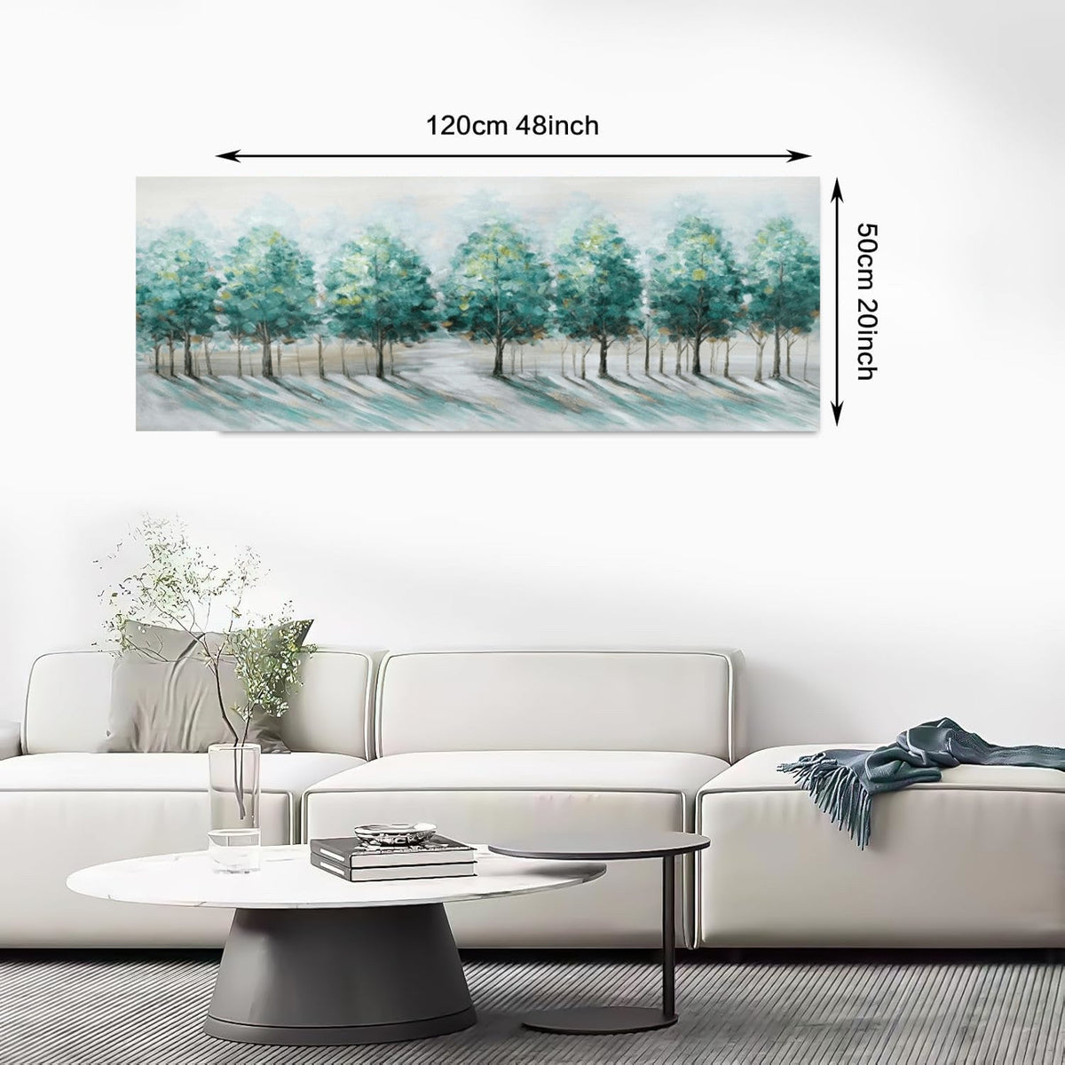 Large Framed Canvas Wall Art 120x50cm Green Trees Landscape Painting FajerminArt