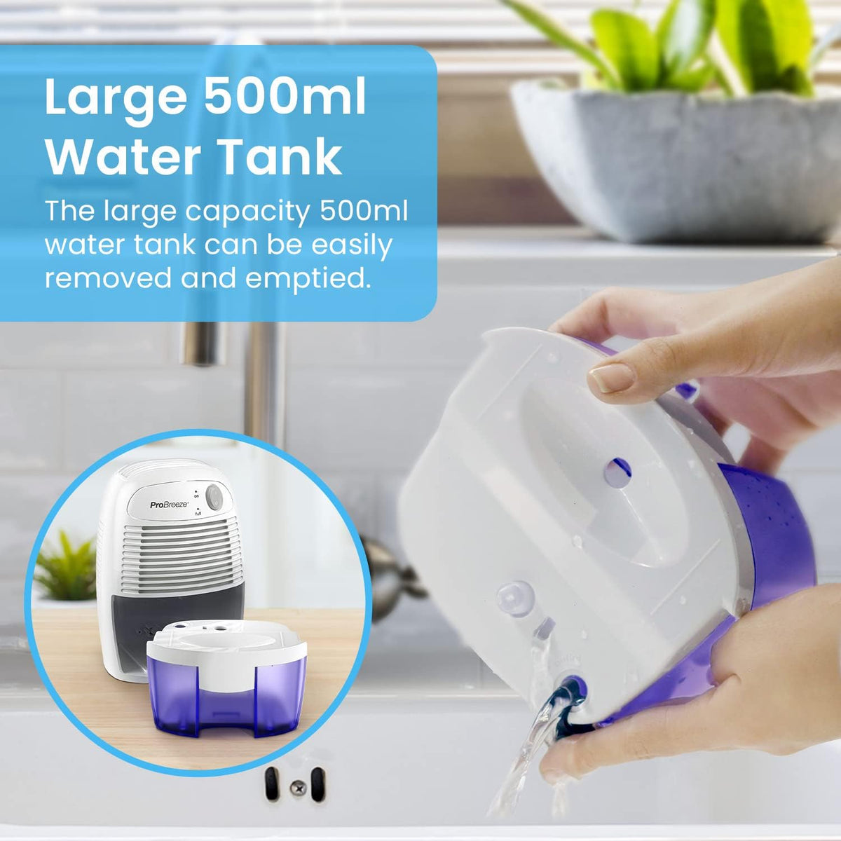 Dehumidifier 500ml Tank Portable for Damp Mould Moisture Ultra-Quiet Pro Breeze