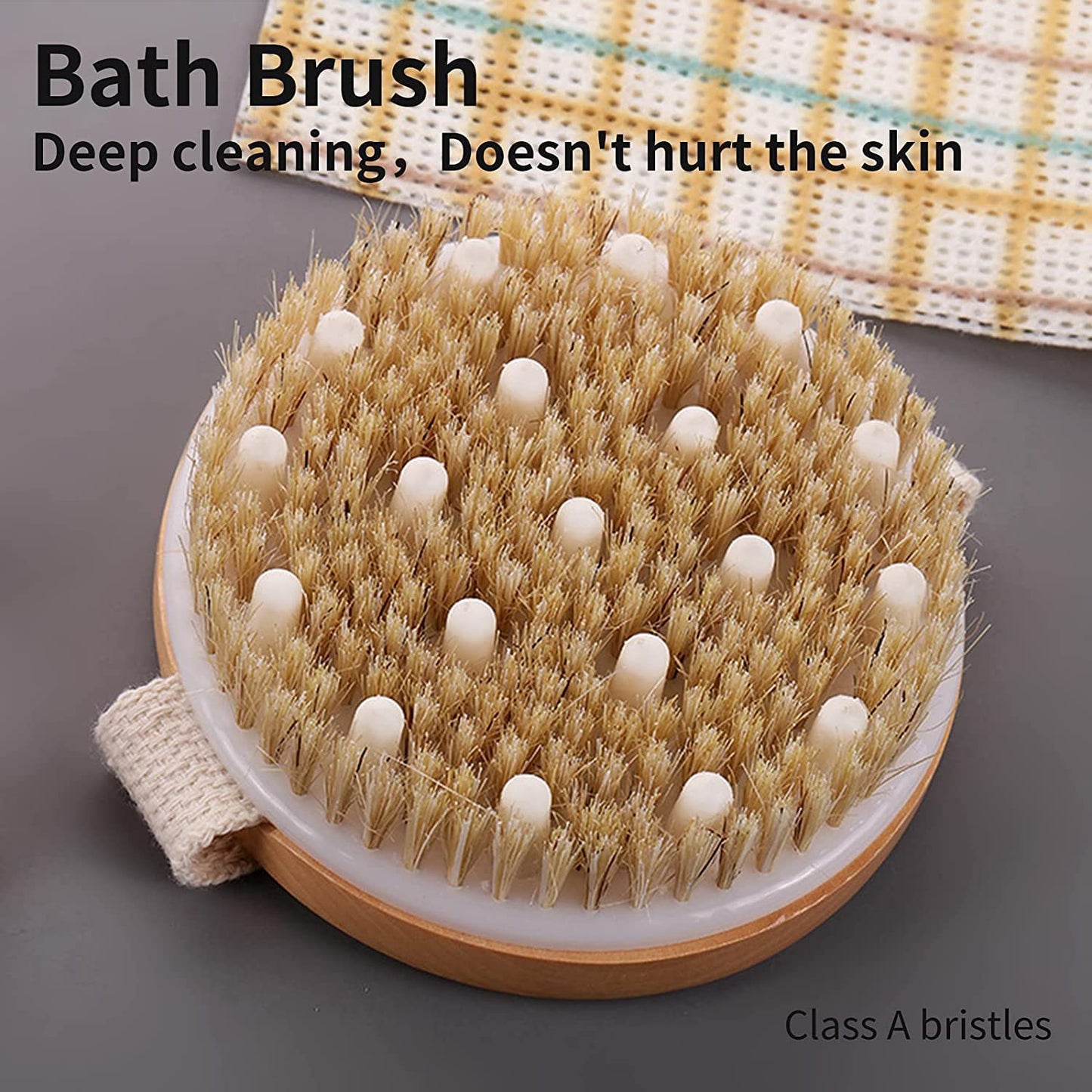 Wooden Bath Brush with Massaging Nodes for Dry Brushing & Cellulite