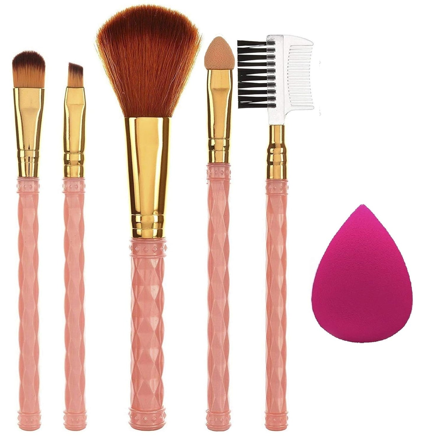 AY 5-Piece Makeup Brush Set with Sponge Puff for Face & Eyes