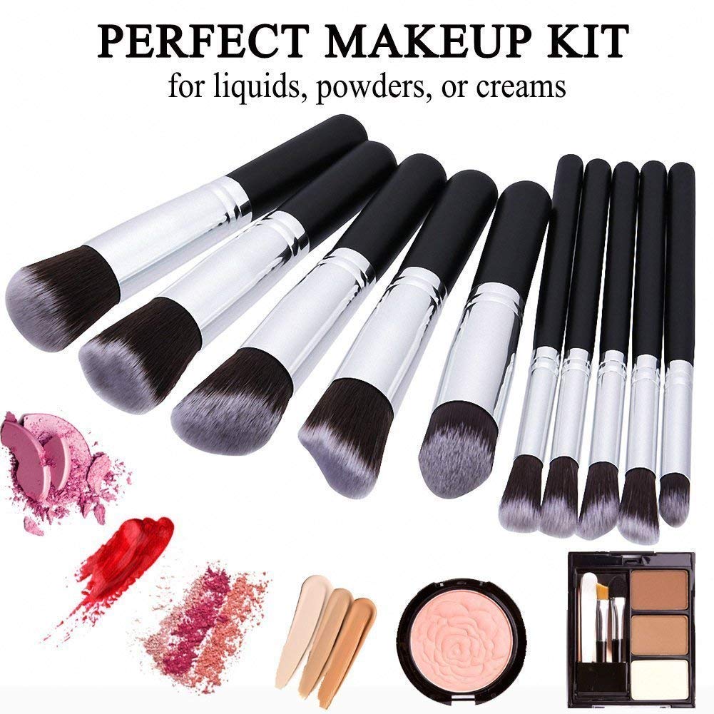 URBANMAC 10-Piece Black Makeup Brush Set with Sponge Puff