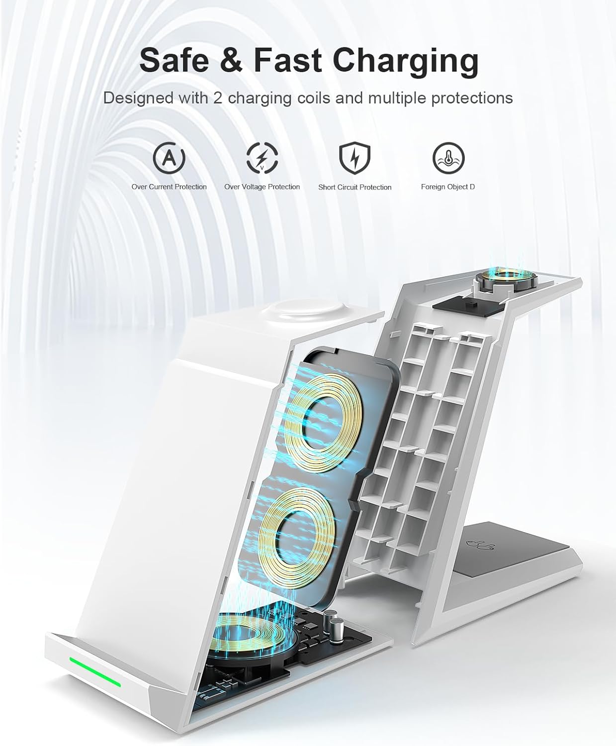 15W Fast Wireless Charger Dock 3-in-1 for iPhone Watch and AirPods in White