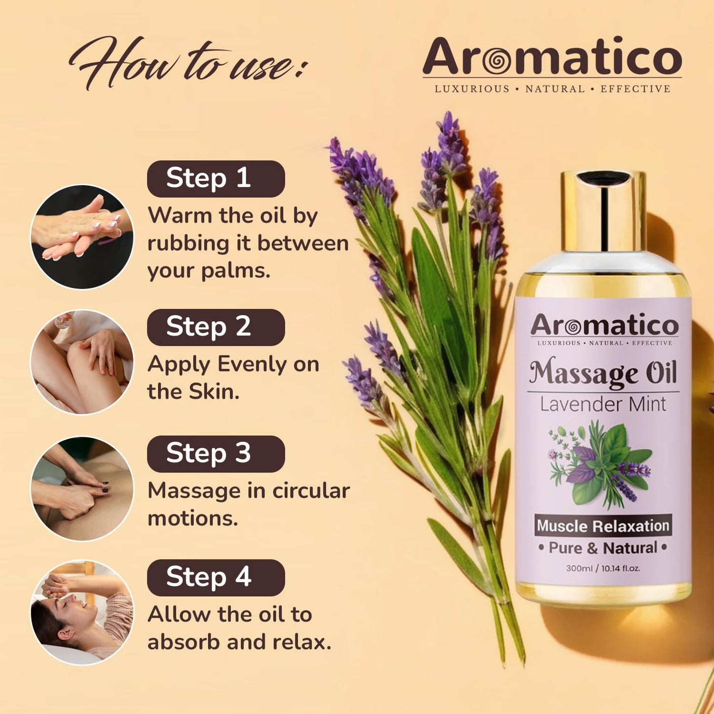 Lavender Mint Massage Oil 300ml for Couples - Natural, Non-Sticky Formula
