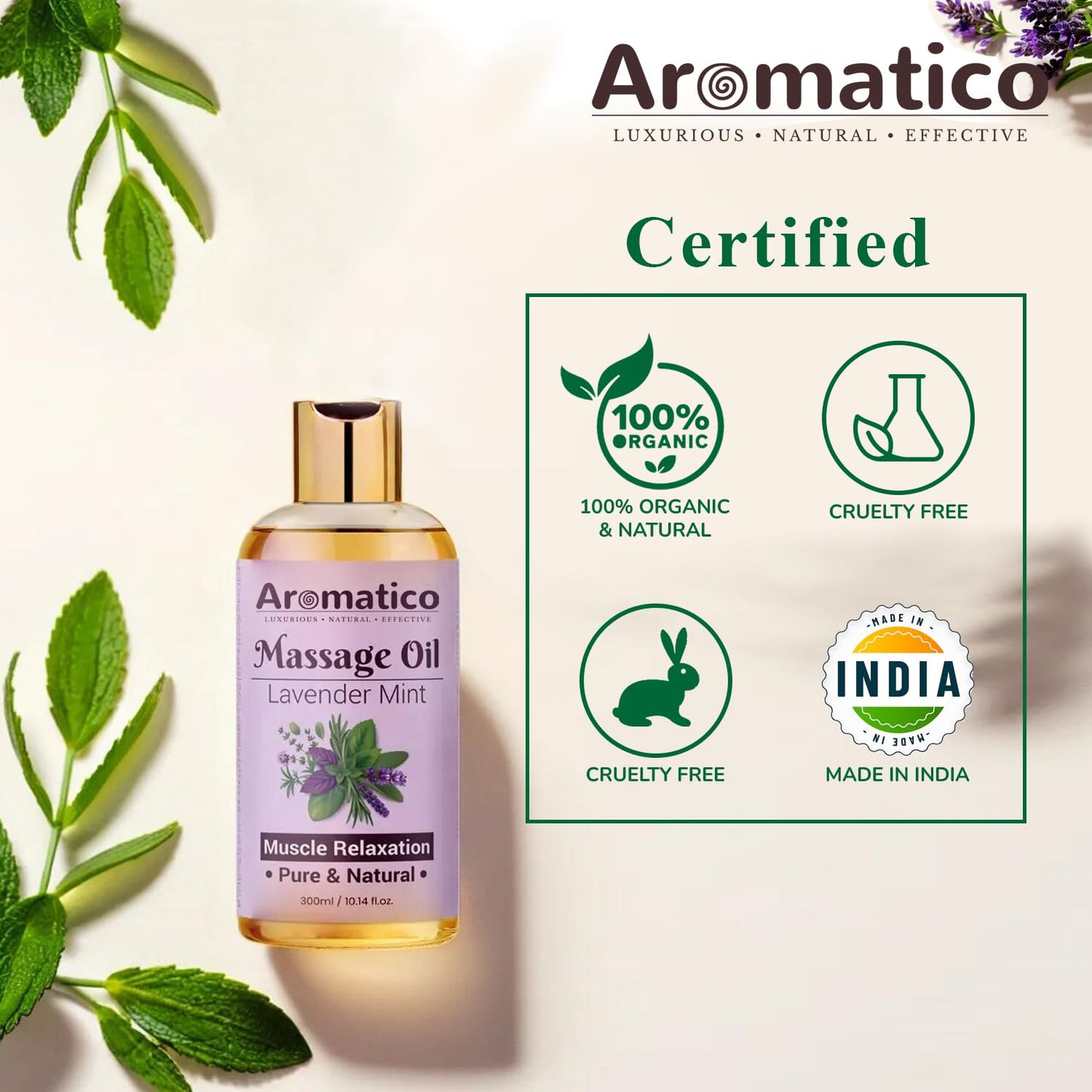 Lavender Mint Massage Oil 300ml for Couples - Natural, Non-Sticky Formula