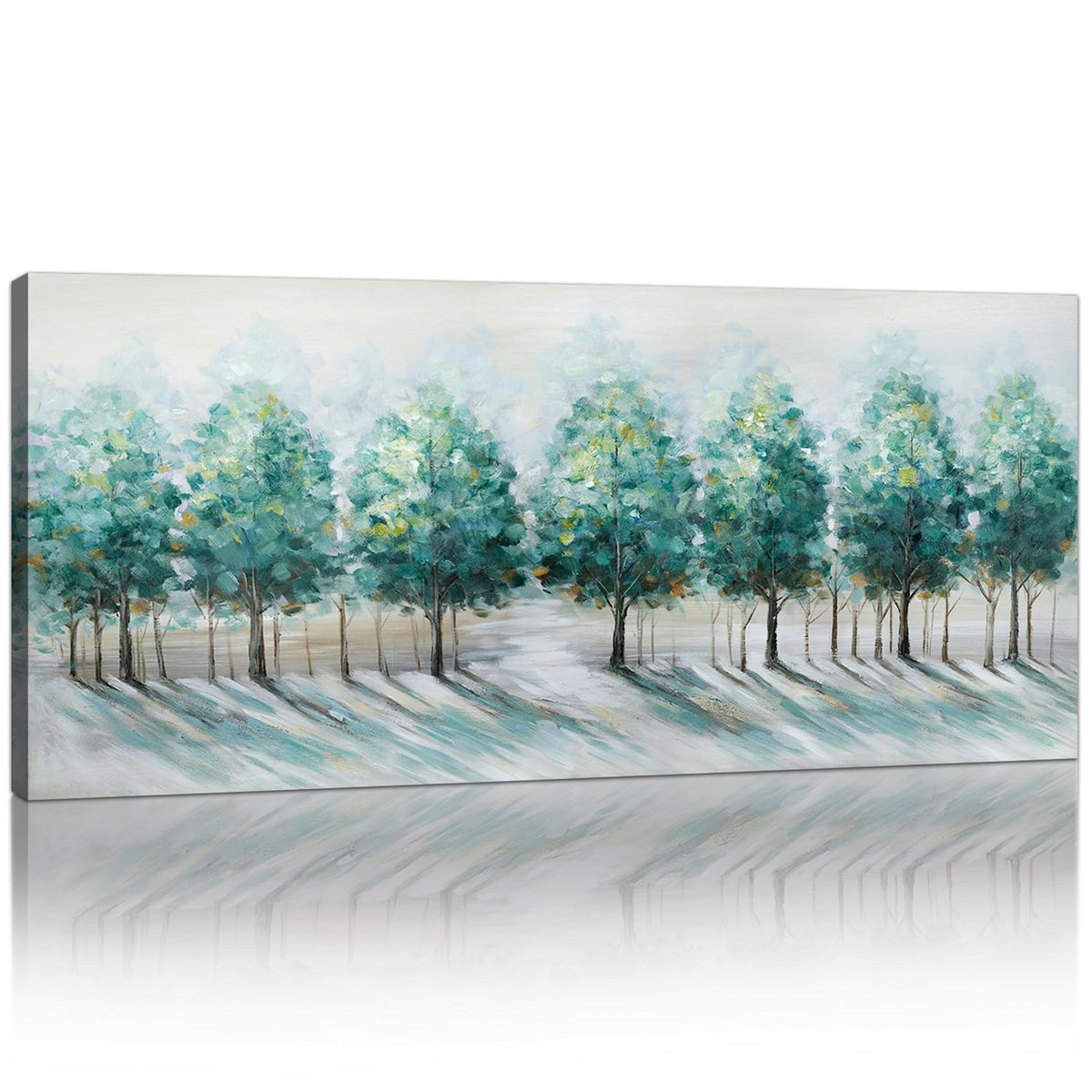 Large Framed Canvas Wall Art 120x50cm Green Trees Landscape Painting FajerminArt