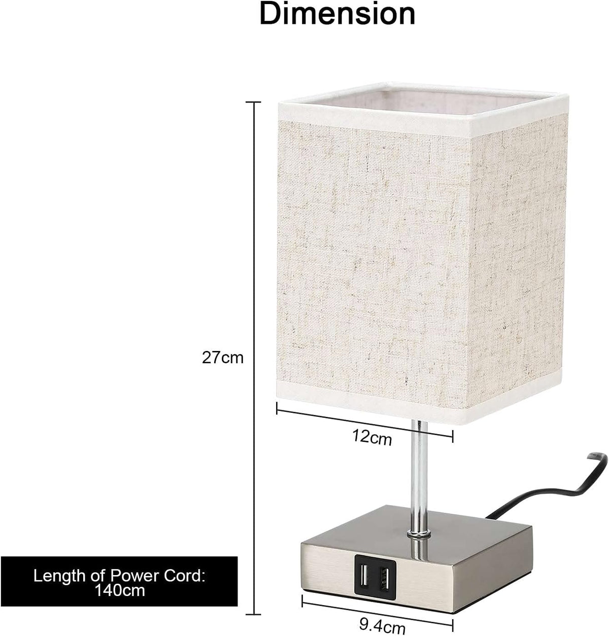 Lightess 2x Touch Bedside Lamps with USB, Dimmable, E14 Bulbs Included – White
