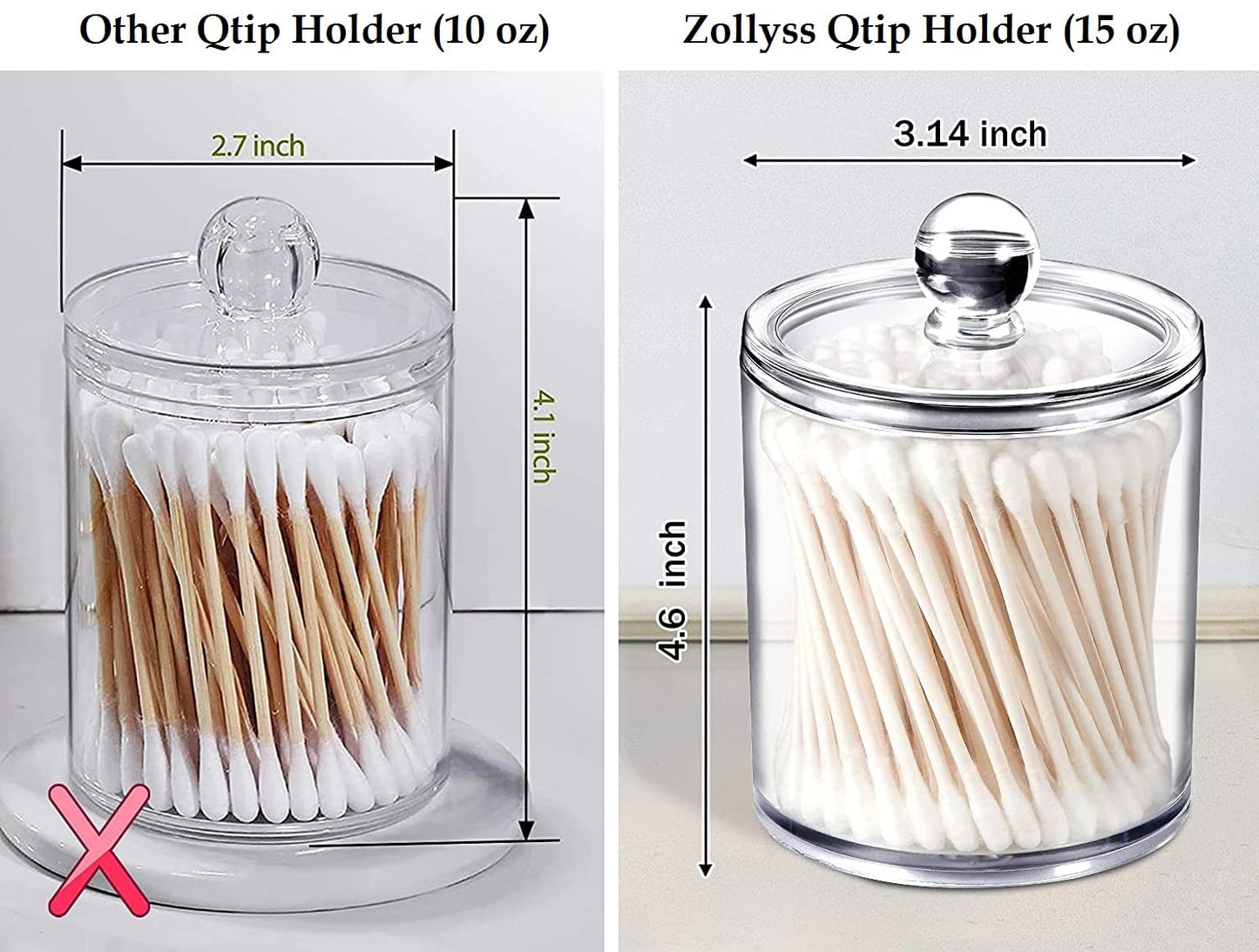 Zollyss 4-Pack Clear Plastic Bathroom Organizer Jars 15oz