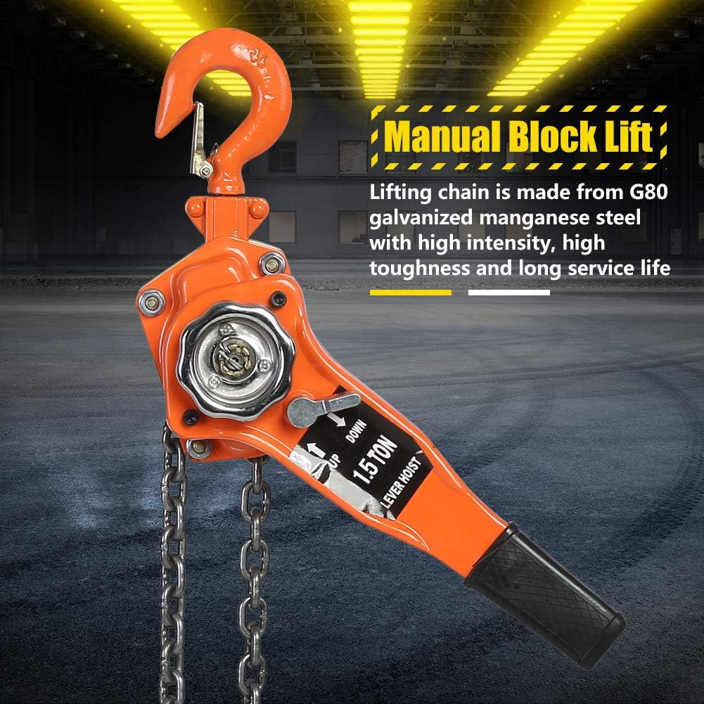 1.5T Hand Chain Hoist Galvanised Steel Pulley 360 Degree Hook Brake System