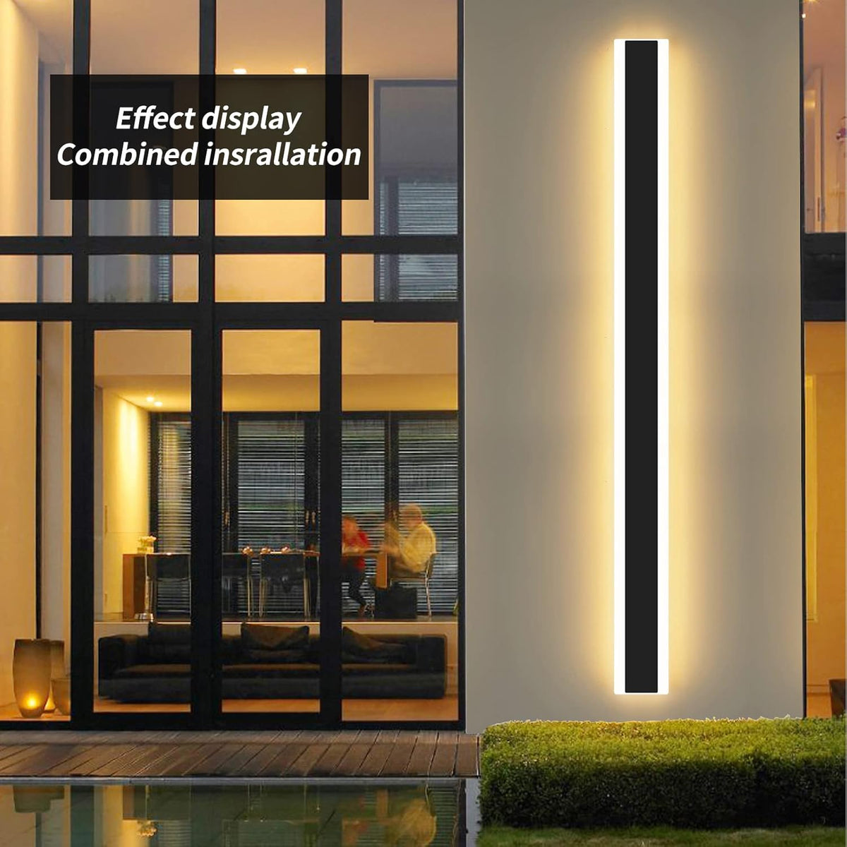 Mikeru 120CM Outdoor LED Wall Light, 42W IP65, 3 Modes 3000K-6000K, Black