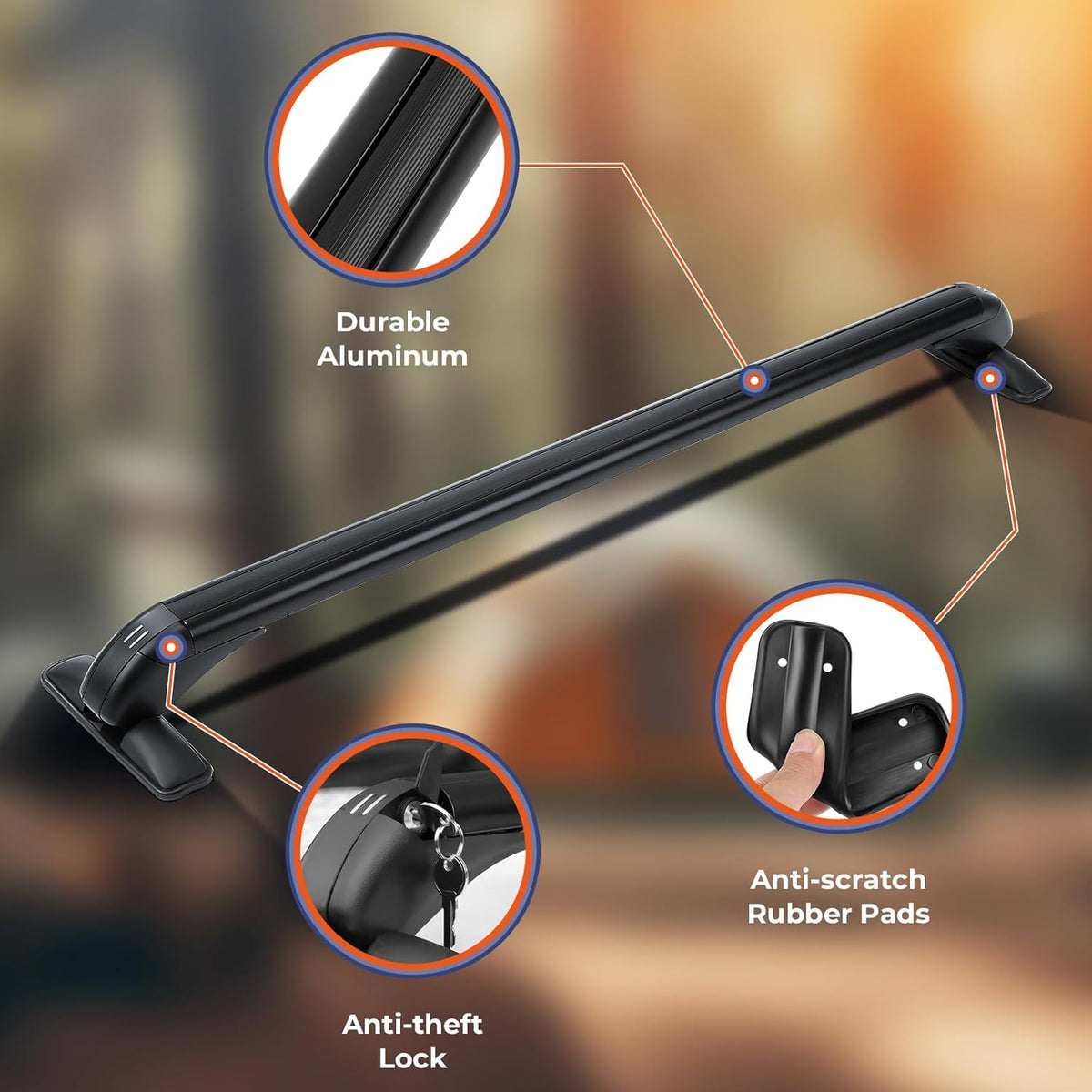 GEARZAAR 2pcs 105CM Lockable Car Roof Bars Universal Fit for Cars Without Rails