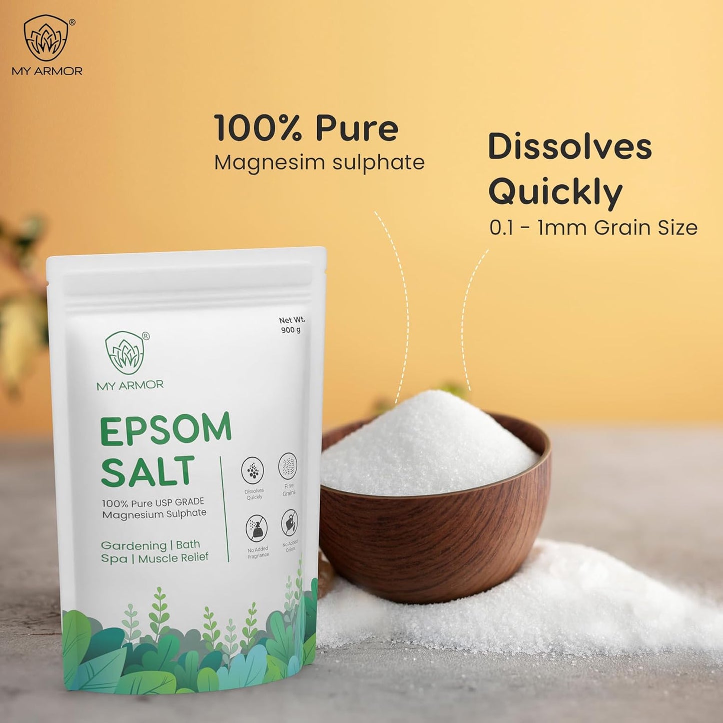 MY ARMOR Epsom Bath Salt Powder 900g for Muscle Relief and Gardening