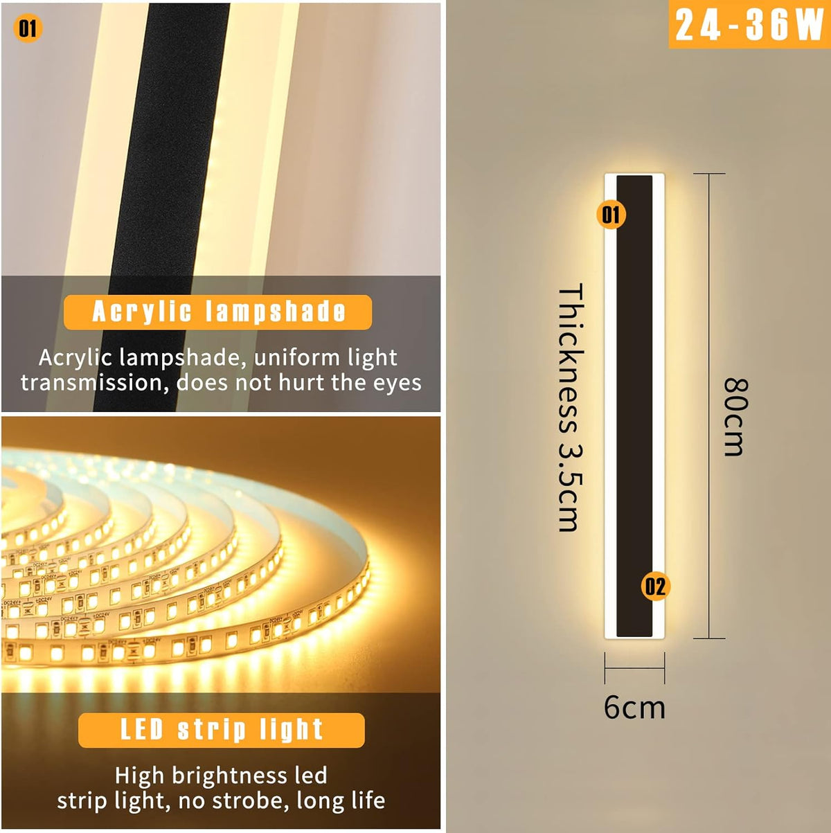 LED Outdoor Wall Light 80cm 31W Warm White 3000K Modern Acrylic Mikeru