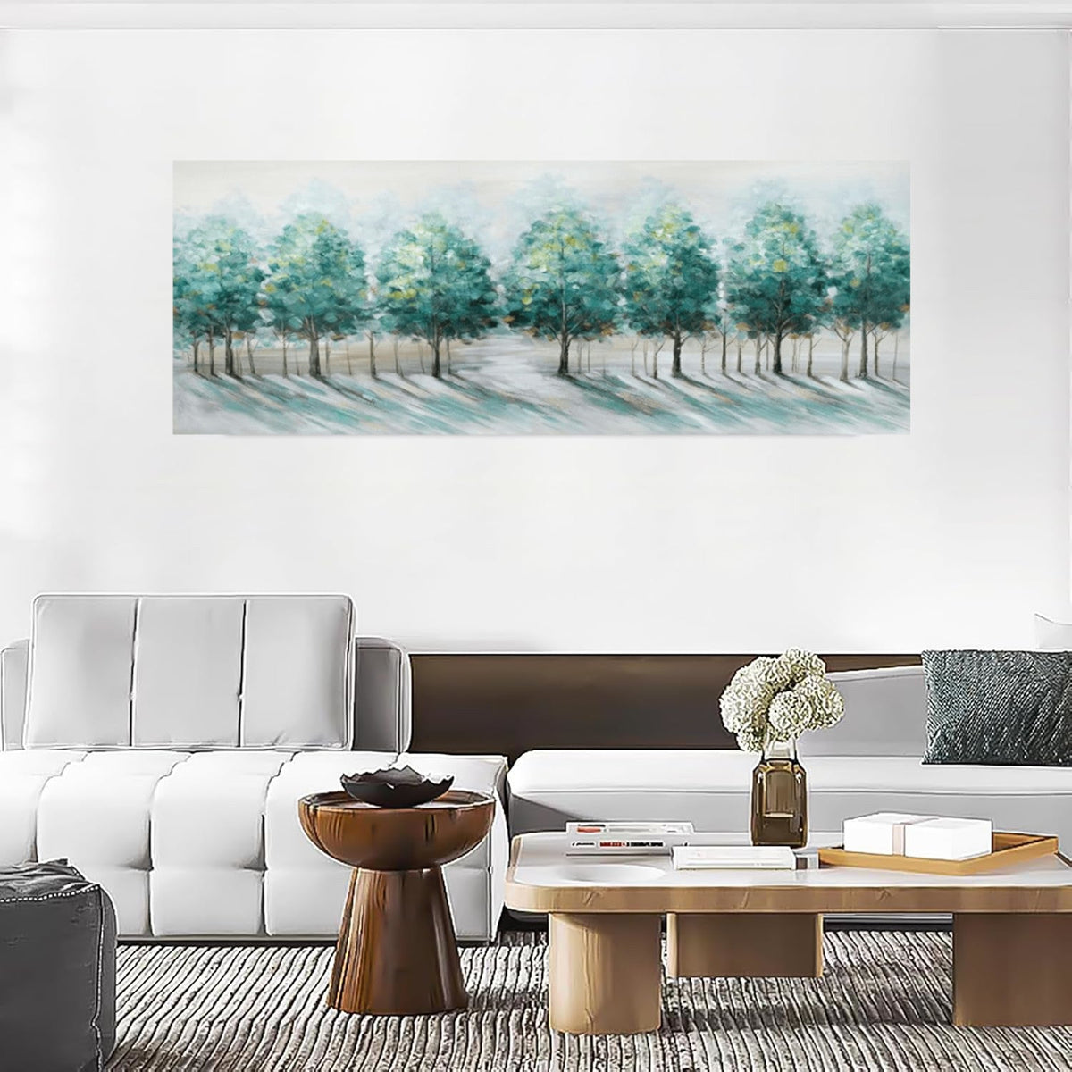 Large Framed Canvas Wall Art 120x50cm Green Trees Landscape Painting FajerminArt