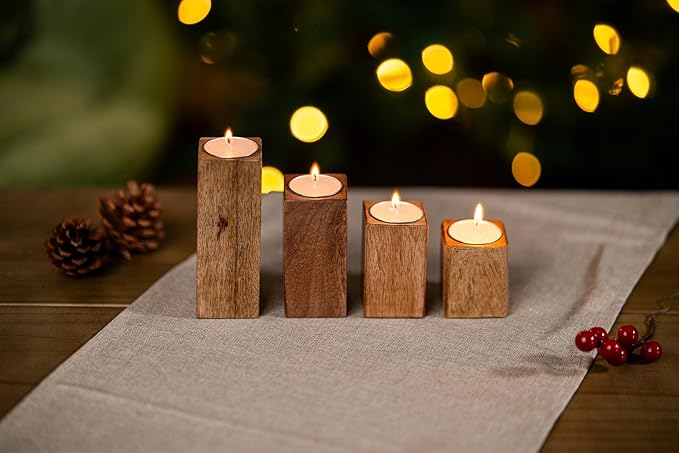 Mango Wood Tea Light Holder Set