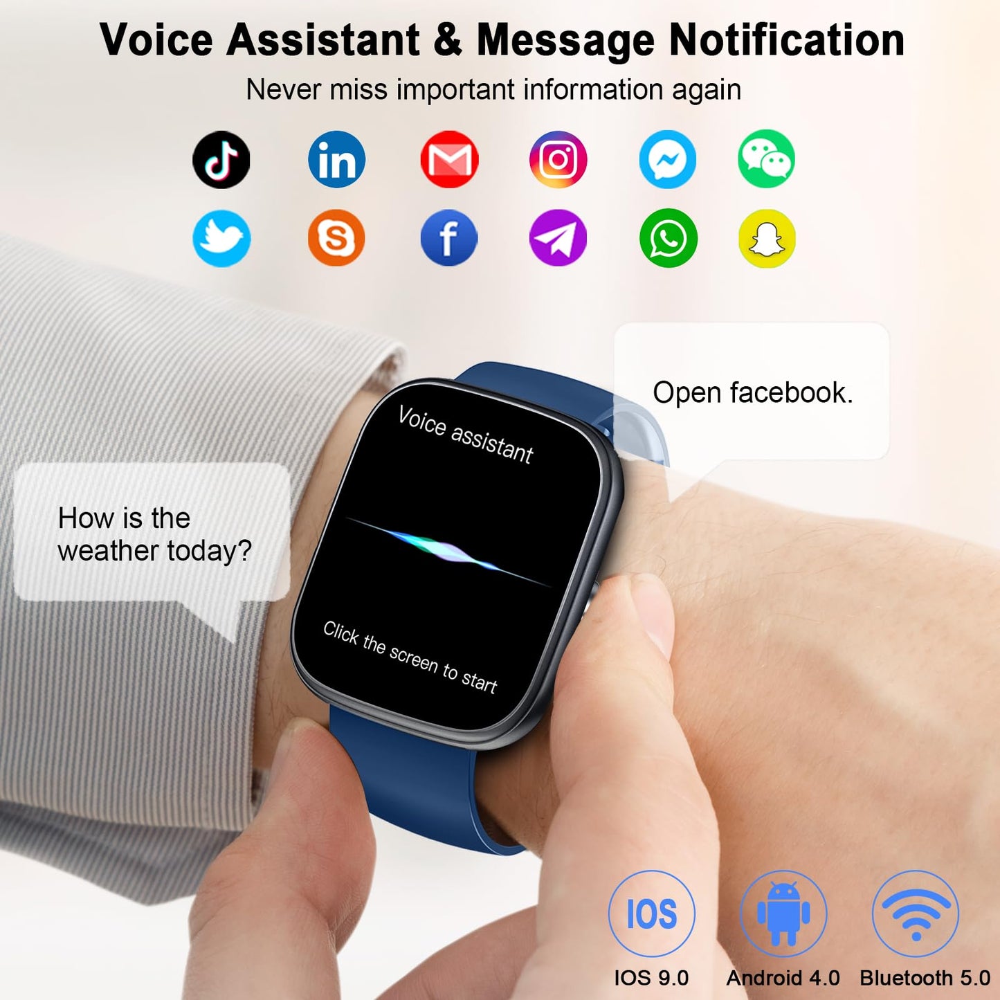 uaue Smart Watch (Answer/Make Call), Sports Modes Fitness Activity Tracker, Calories/Heart Rate/Sleep Monitor, Step Counter for Android iOS