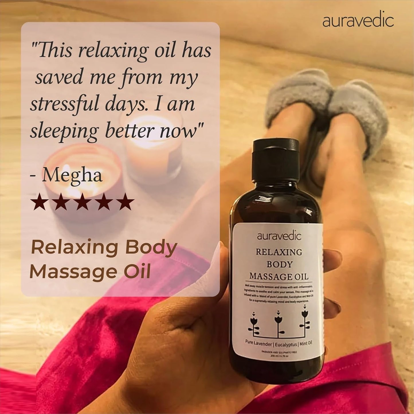 Lavender Eucalyptus Mint Body Oil 200ml - Relaxing Massage & Moisturizer