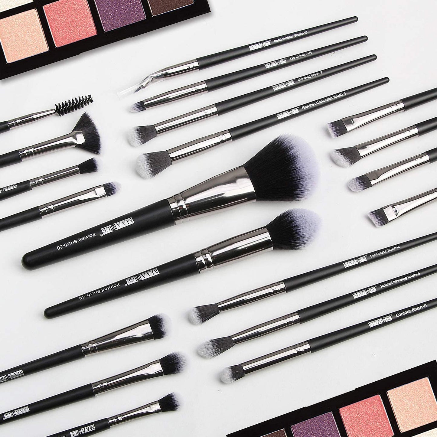 MAANGE 20-Piece Black/Silver Makeup Brush Set for Face & Eyes