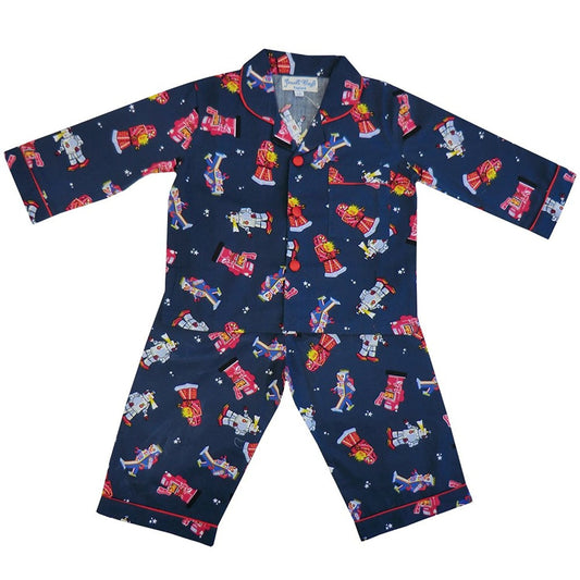Powell Craft Big Boys Cotton Robot Pyjamas. navy