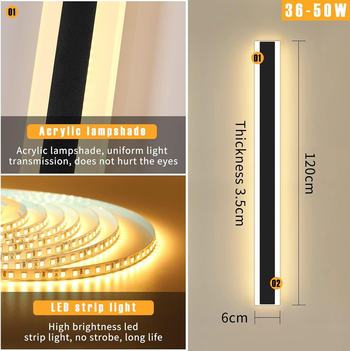 Outdoor Wall Light 120CM 42W LED Warm White 3000K for Garden Balcony Mikeru