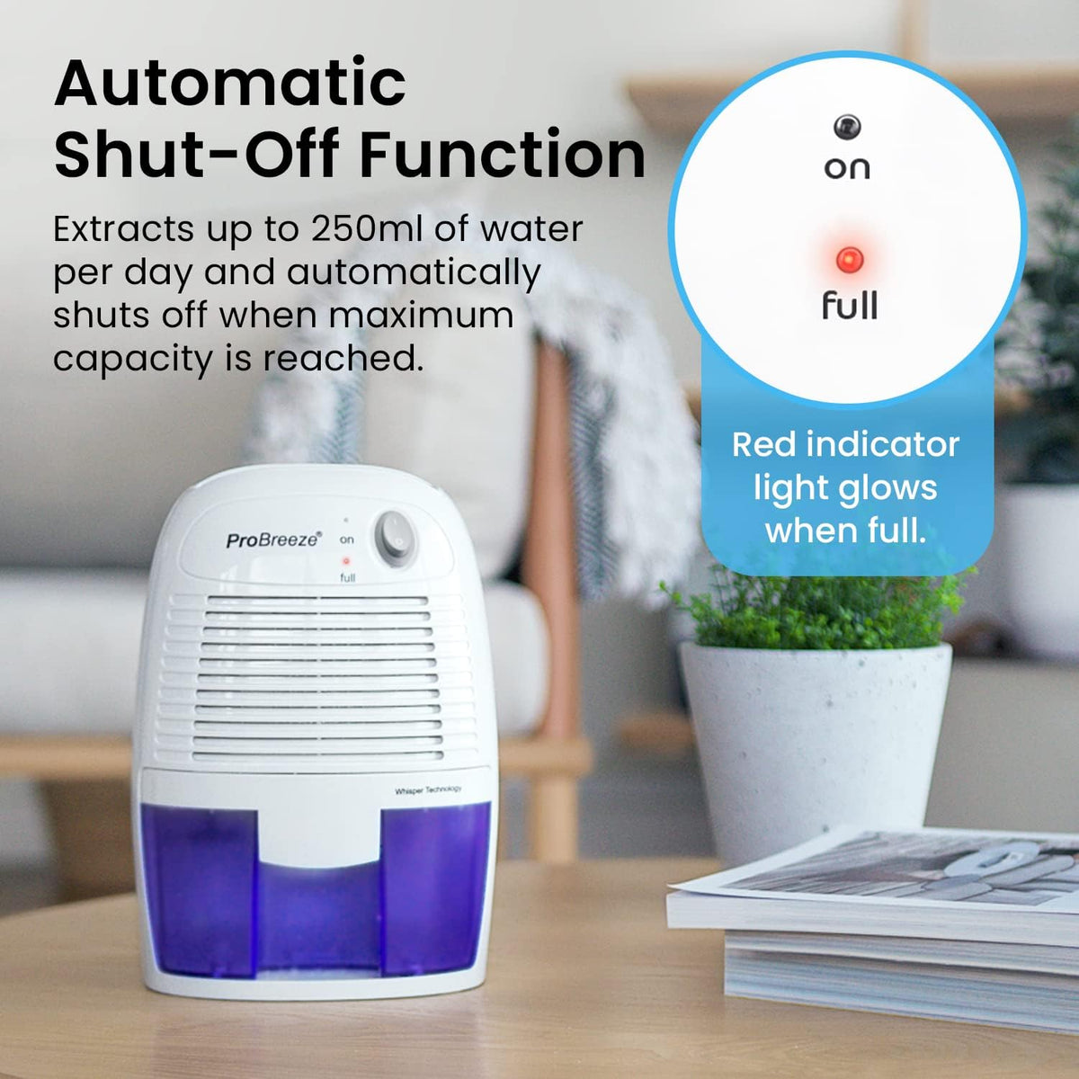 Dehumidifier 500ml Tank Portable for Damp Mould Moisture Ultra-Quiet Pro Breeze