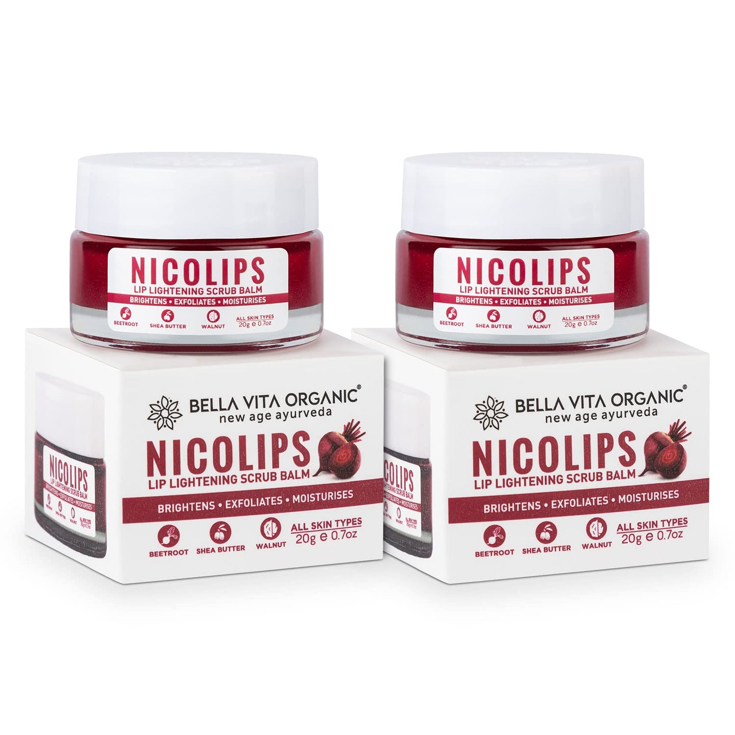 Bella Vita Organic NicoLips Lip Scrub for Brightening & Moisturizing, 20g
