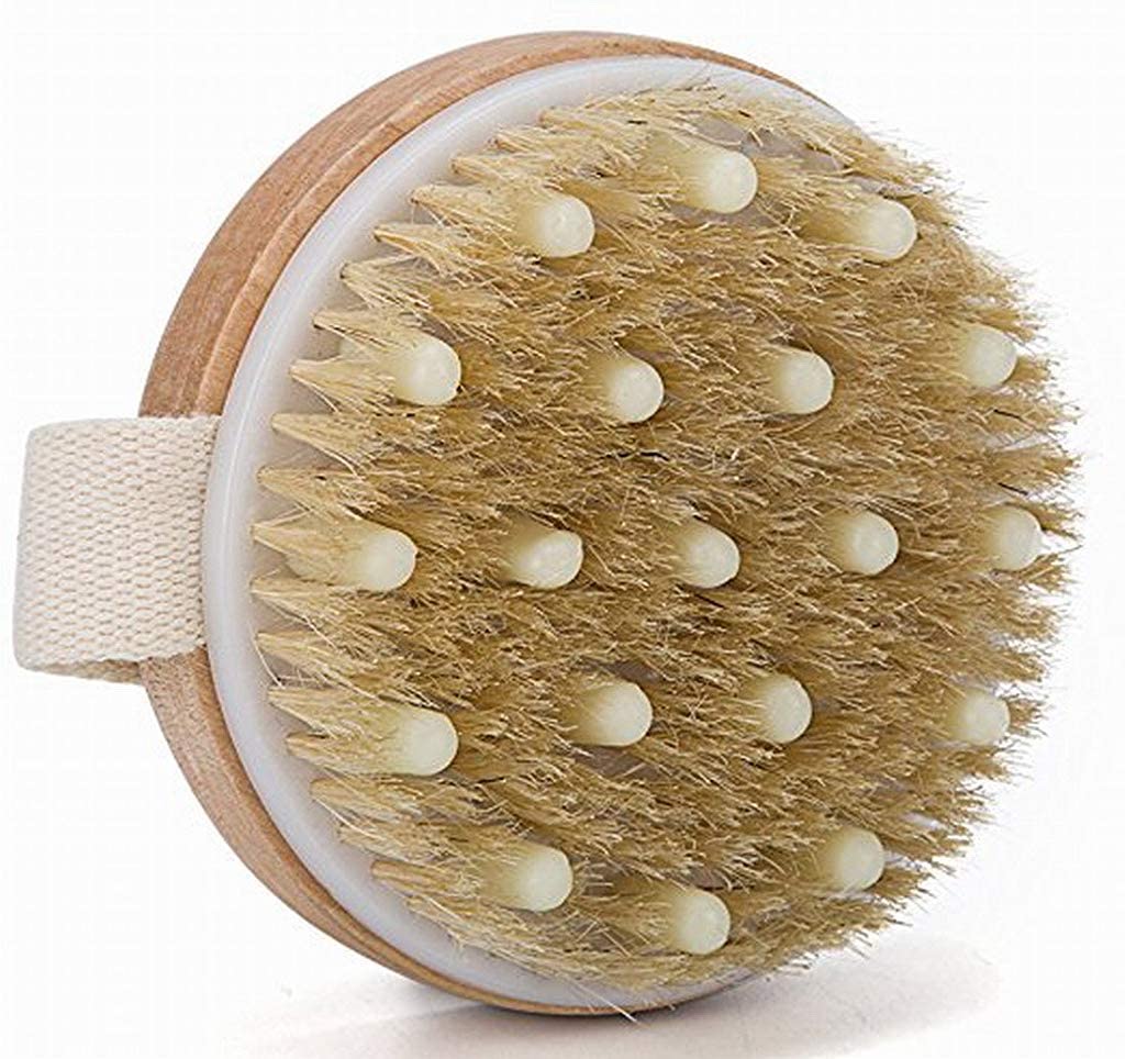 Wooden Bath Brush with Massaging Nodes for Dry Brushing & Cellulite