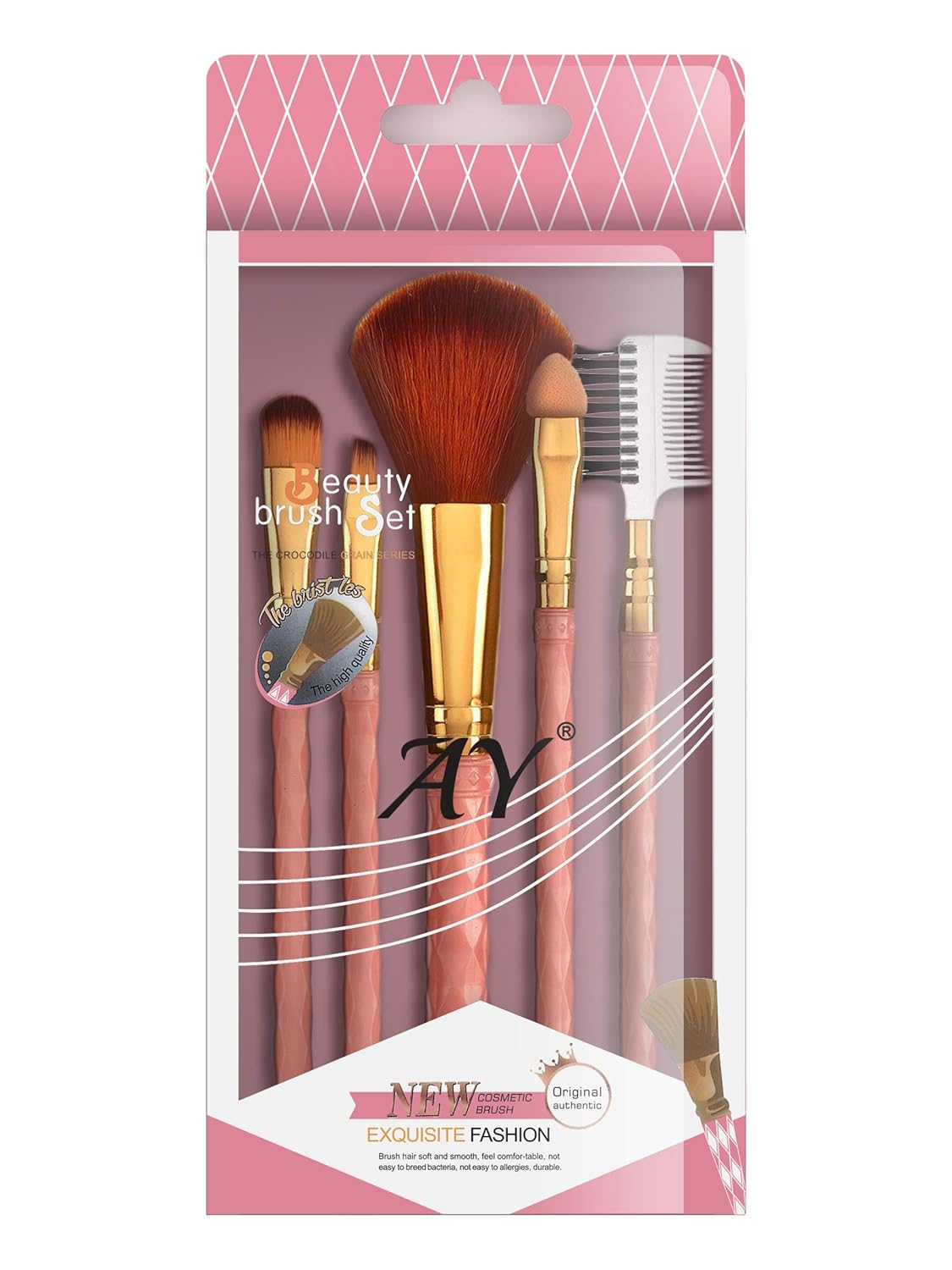 AY 5-Piece Makeup Brush Set with Sponge Puff for Face & Eyes