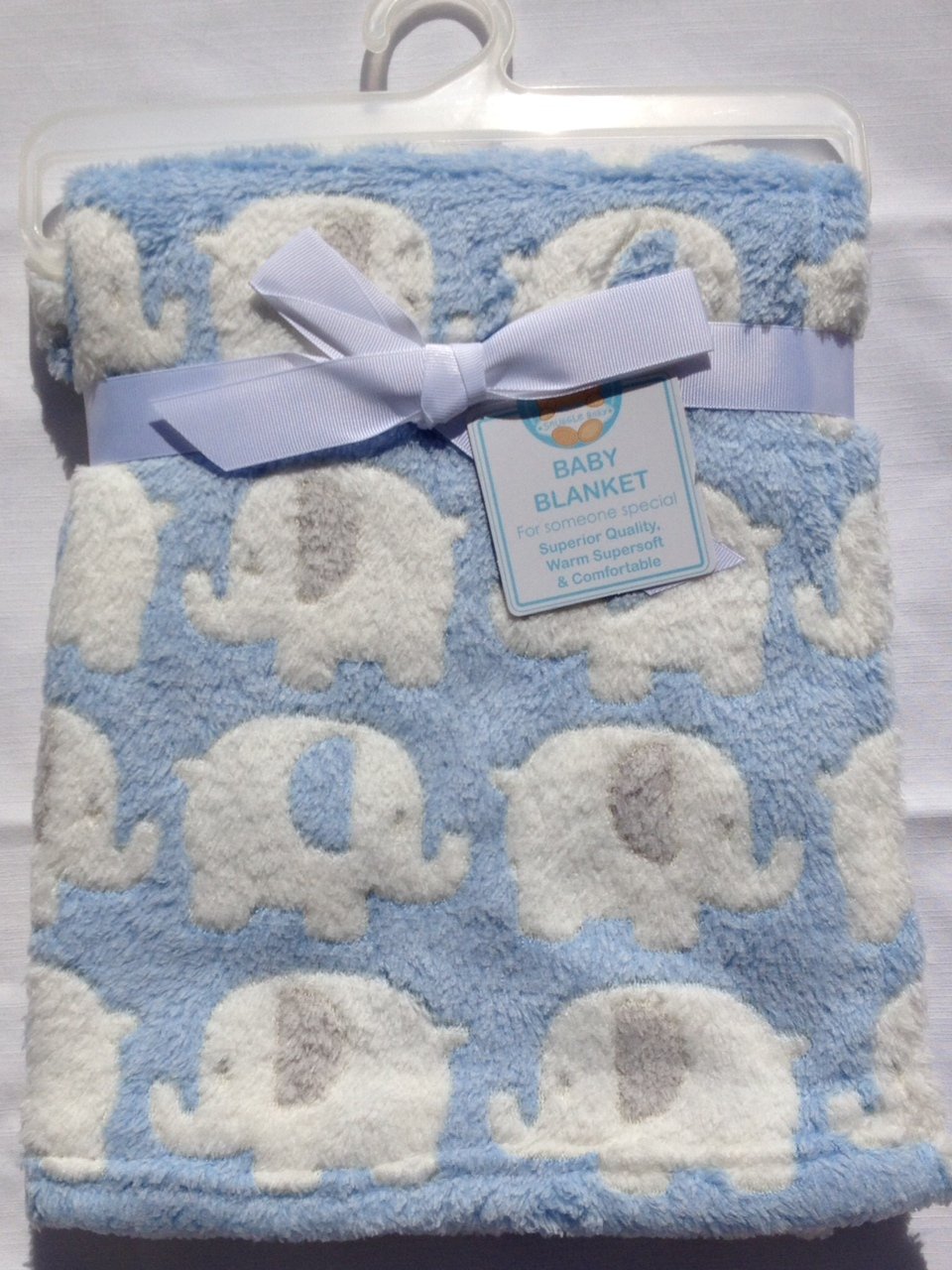 Beautiful Luxury Fleece Soft Baby Blanket Blue Elephant 90 cm x 75 cm