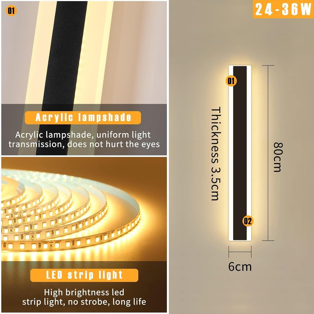 LED Outdoor Wall Light 80cm Modern Strip 31W IP65 3000K 4500K 6000K Mikeru
