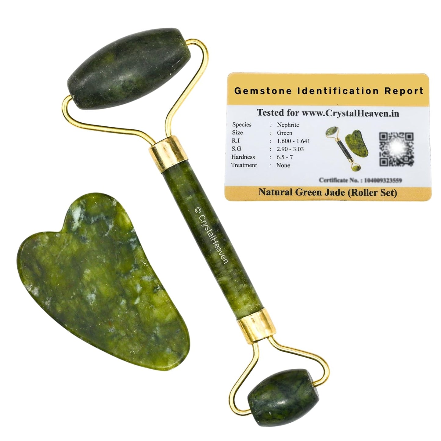 Green Jade Face Roller & Gua Sha Set for Women - Crystal Heaven Certified